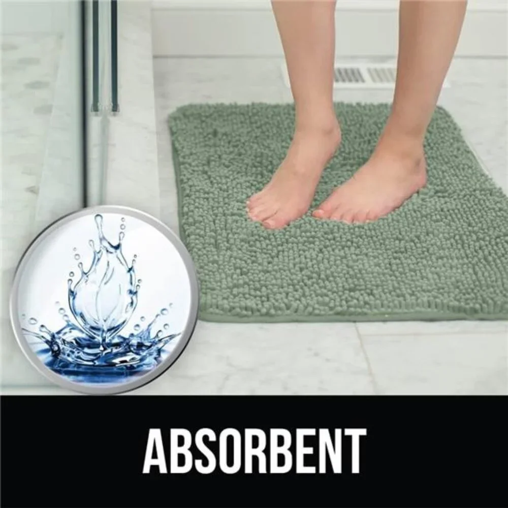 Chenille Bathroom Rug Soft Absorbent Quick Dry Shower Bath Mat Plush Sage